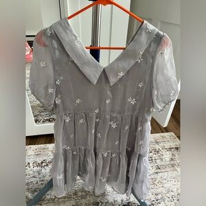 Floral Embroidered Dress - Gray